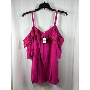 Avenue Womens Magenta Pink Cold Shoulder Lace Trim Top Plus Size 22/24 New